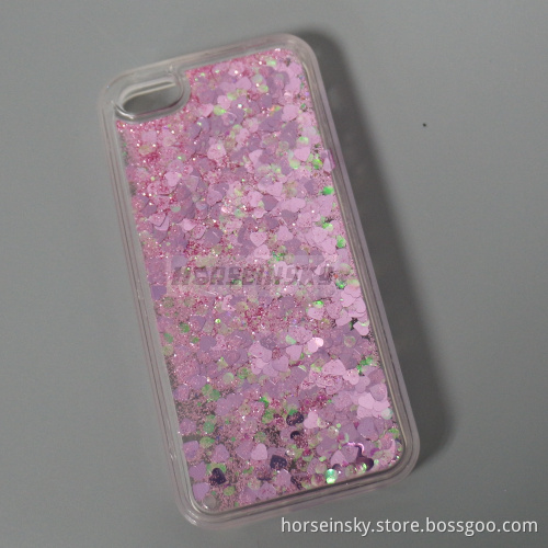 Fancy Glittering Flowing Liquid Heart Clear PC Case for iPhone5 Glitter Case